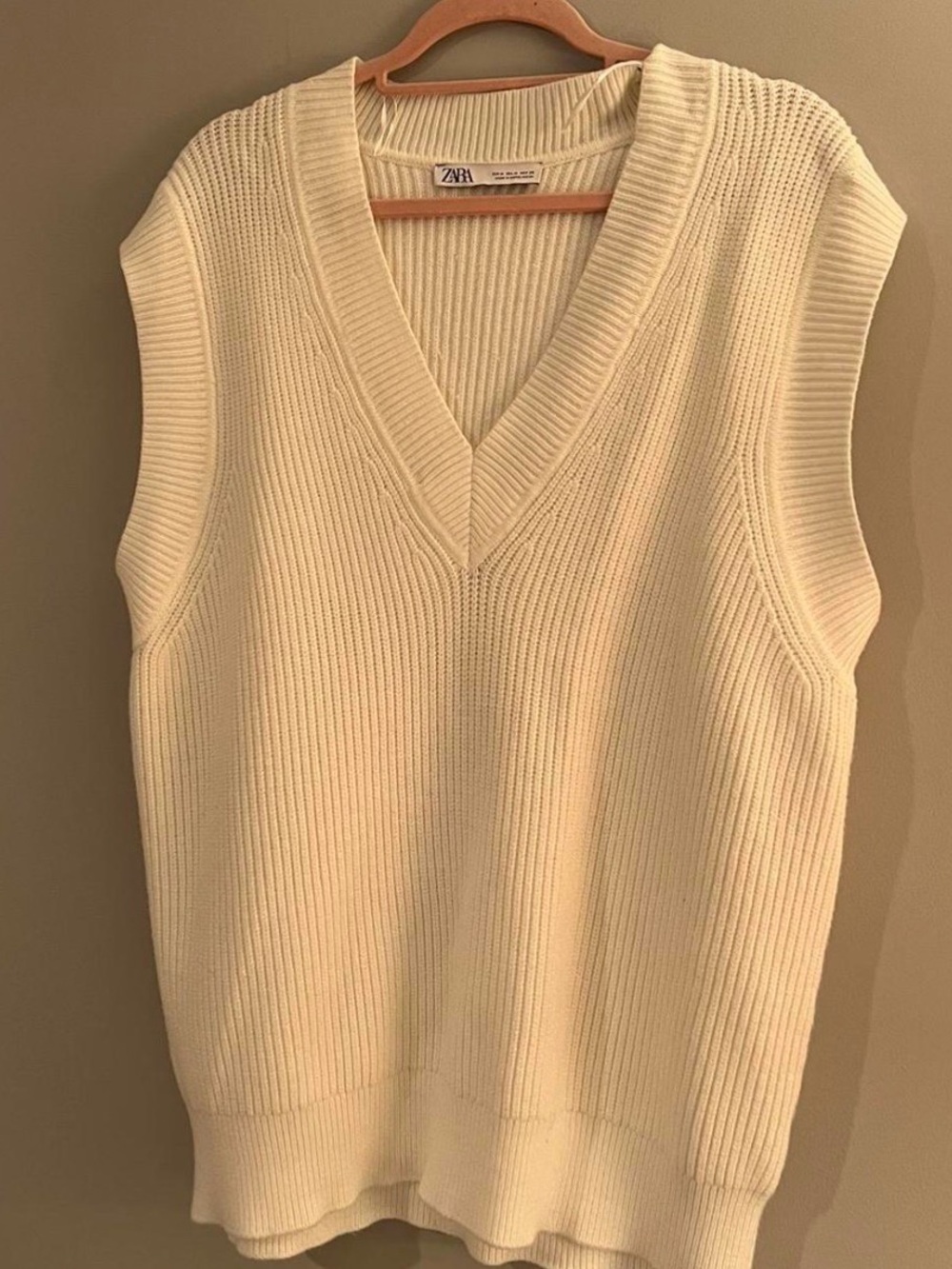 Zara Oversized Soft Ivory Ribbed V-Neck Sweater Vest